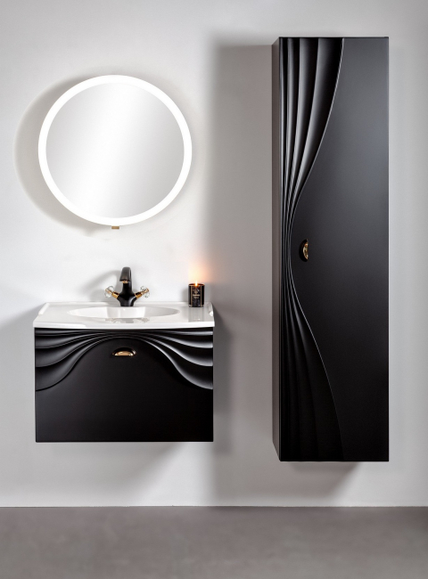 Szafka łazienkowa wisząca Sanitti Asso 60 czarna z uchwtem złoty połysk pod umywalkę lub blat