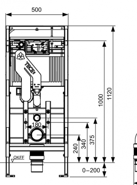 TECElux moduł WC 400 wysokość zabudowy 1120 mm z możliwością późniejszej regulacji wysokości z oczyszczaczem powietrza